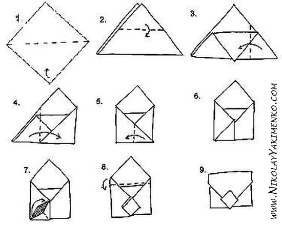 как собрать конверт своими руками, оригами конверт